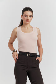 DEBARDEUR TRICOTE MAILLE SOYEUSE VELORA POUDRE